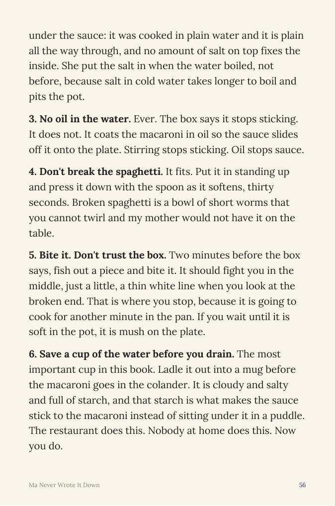Page 56: the seven things she did to every pot of macaroni